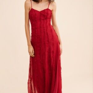 Anthropologie If By Sea Solid Ruffle Slip Maxi Dress